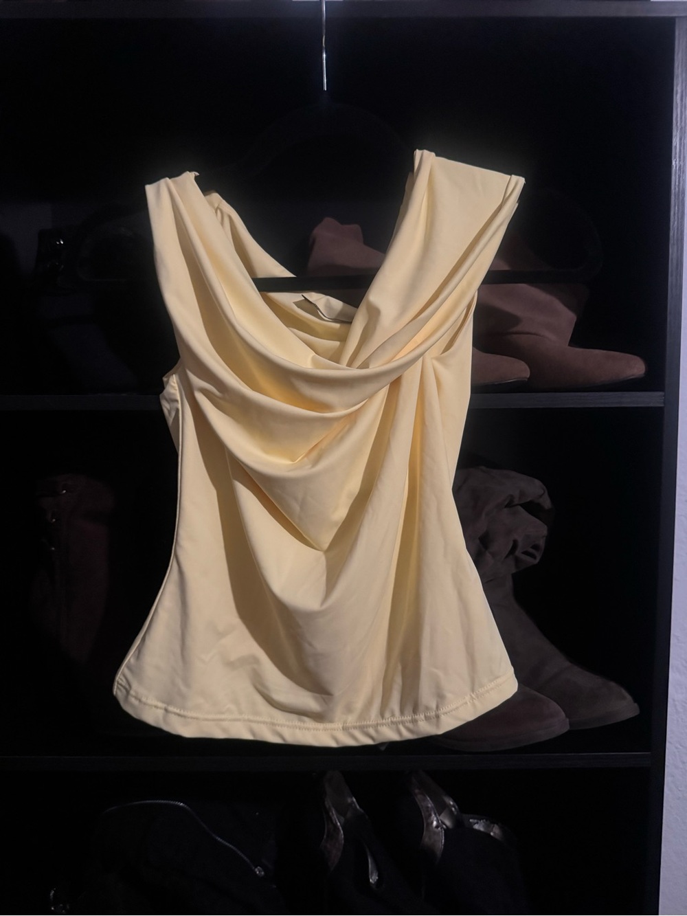 Draped Cowl Neck Camisole in Pale Yellow